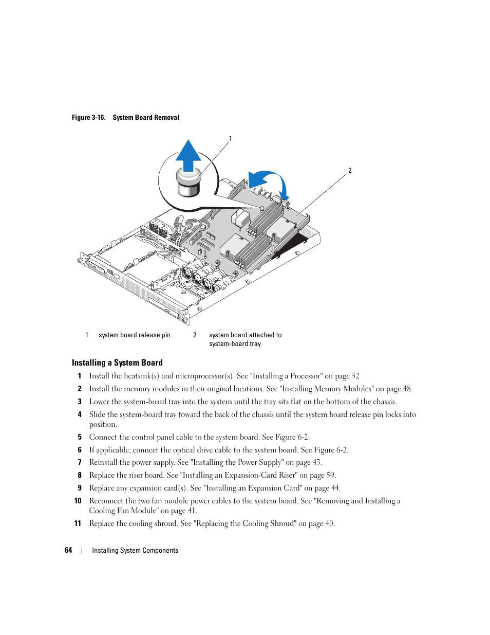 Installing a system board, Lease pin. see figure 3-16 | Dell PowerEdge SC1435 User Manual | Page 64 / 132