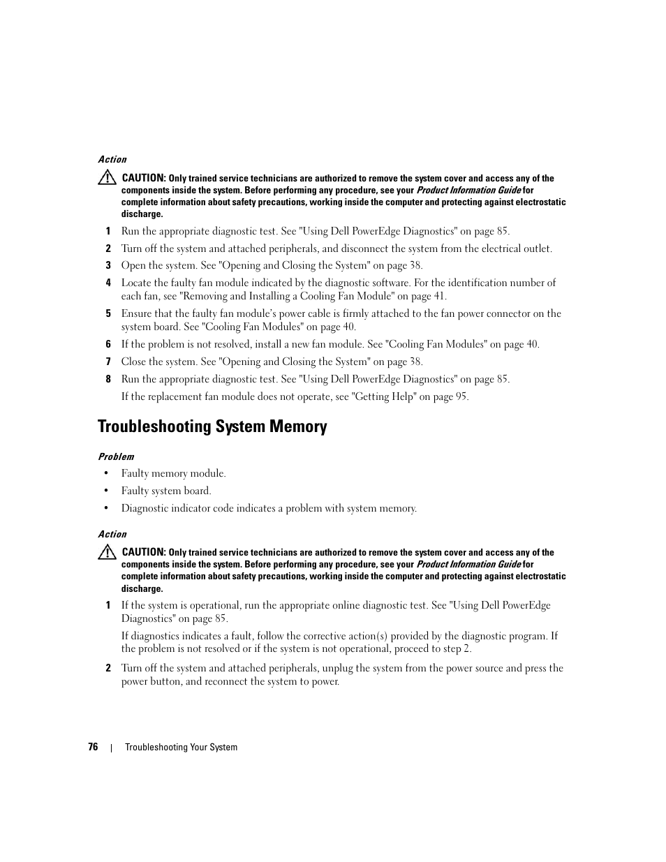 Troubleshooting system memory | Dell PowerEdge SC1435 User Manual | Page 76 / 132