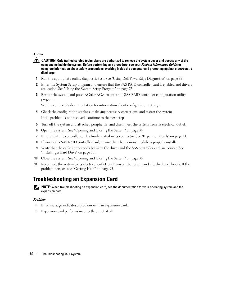 Troubleshooting an expansion card | Dell PowerEdge SC1435 User Manual | Page 80 / 132