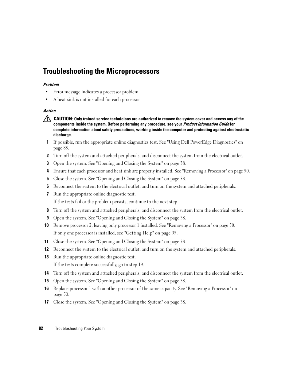 Troubleshooting the microprocessors | Dell PowerEdge SC1435 User Manual | Page 82 / 132