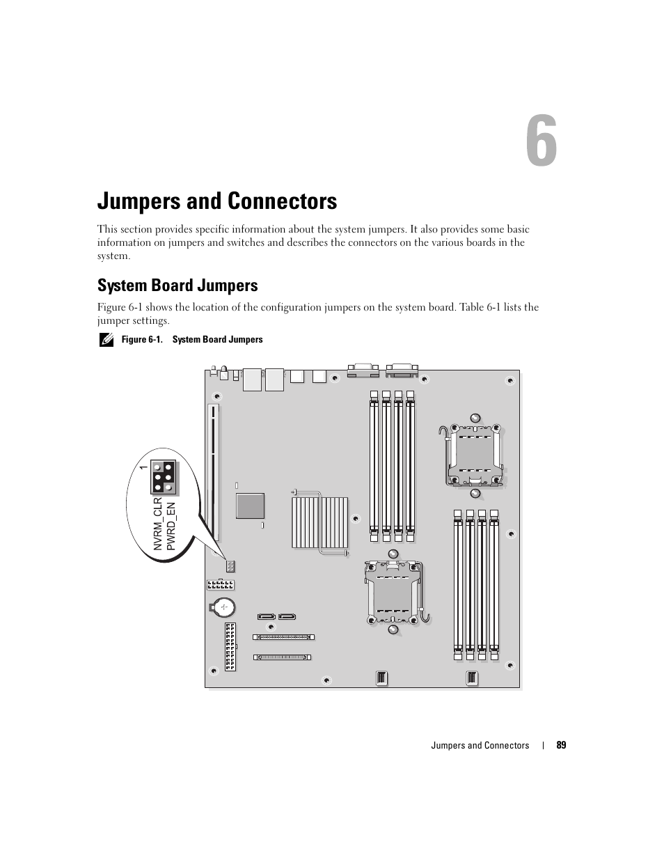 Jumpers and connectors, System board jumpers, See figure 6-1 for jumper location | Boot the system. see figure 6-1 for, D. see figure 6-1 | Dell PowerEdge SC1435 User Manual | Page 89 / 132
