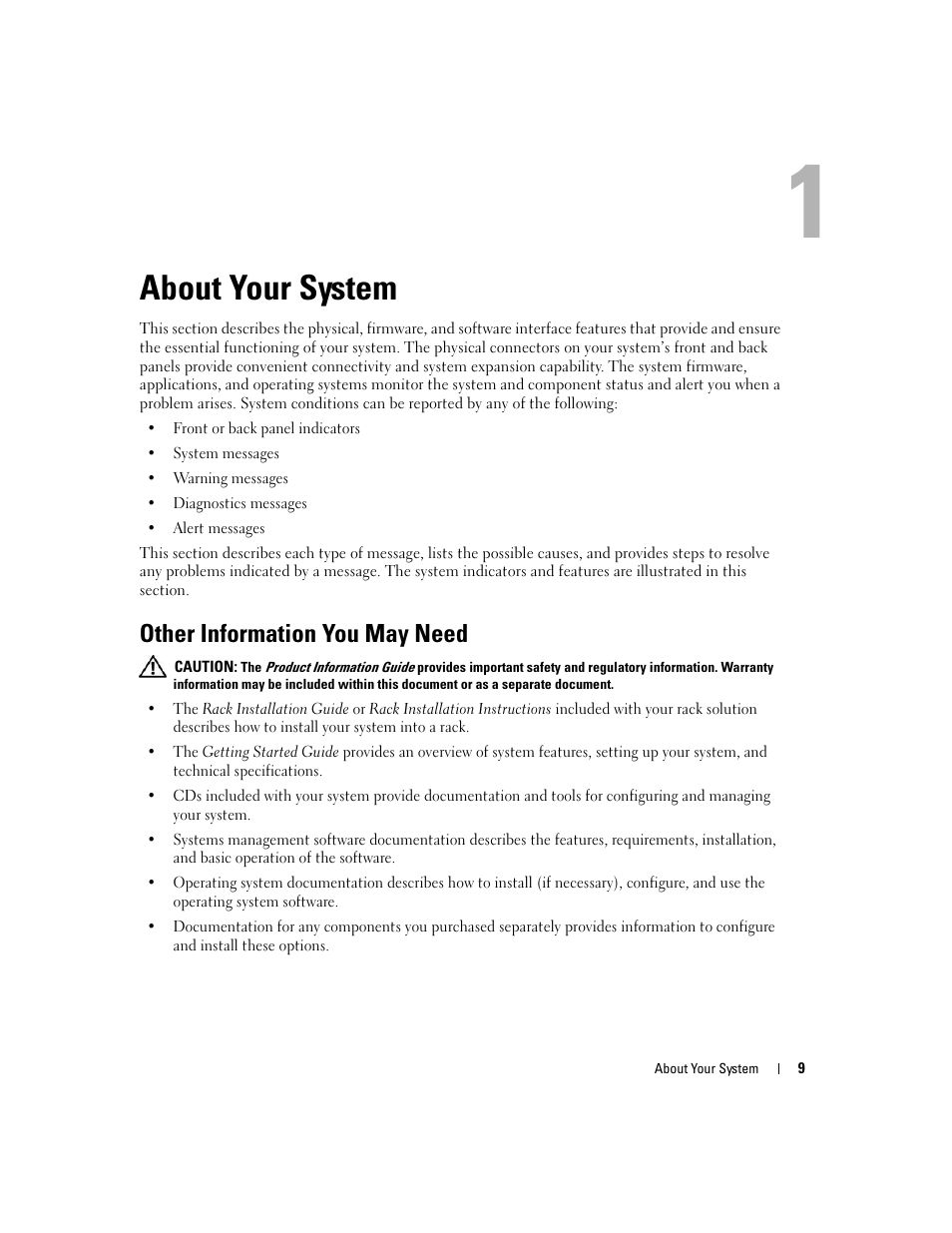 About your system, Other information you may need | Dell PowerEdge SC1435 User Manual | Page 9 / 132