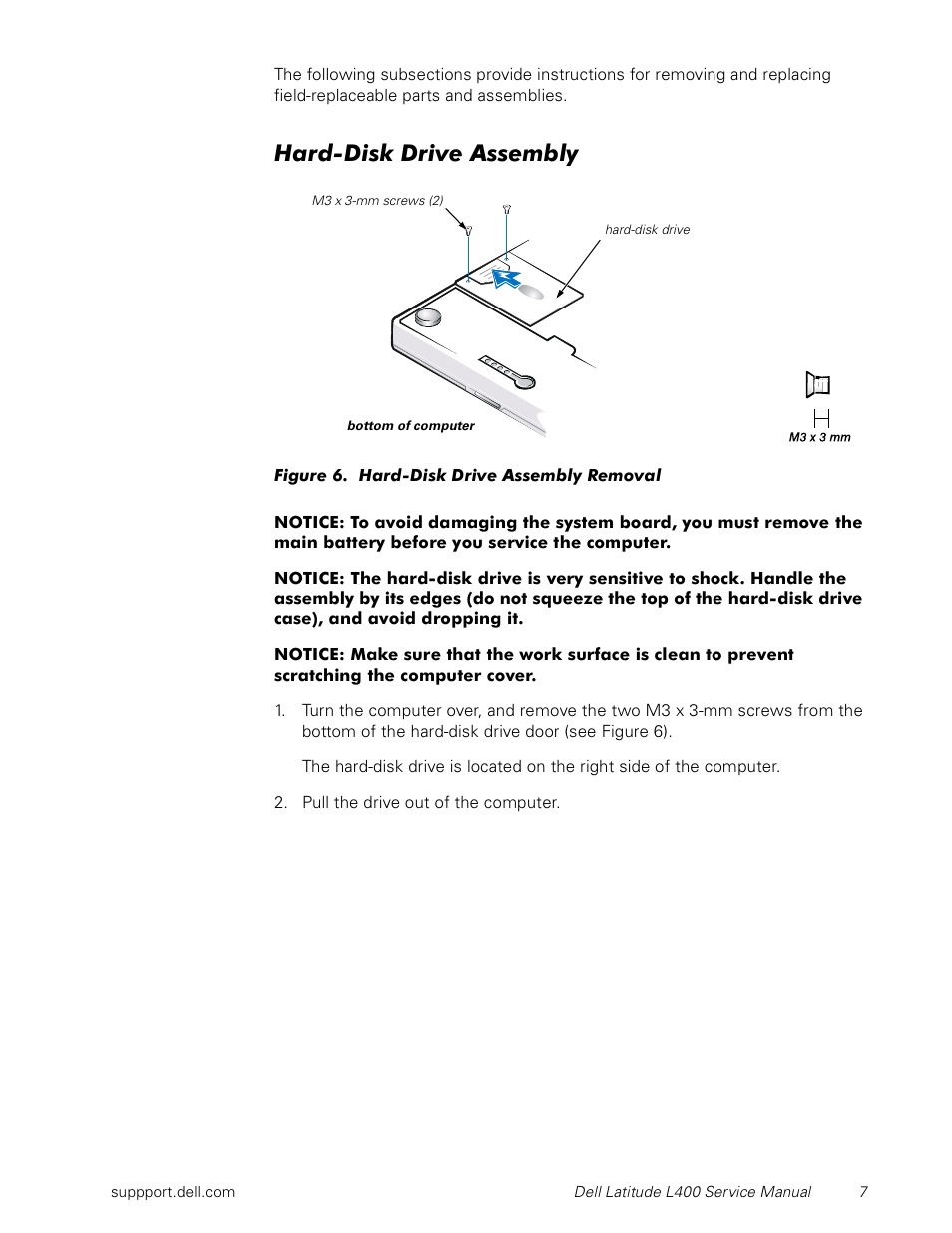 Hard-disk drive assembly, Figure 6, Hard-disk drive assembly removal | Dell Latitude L400 User Manual | Page 13 / 44