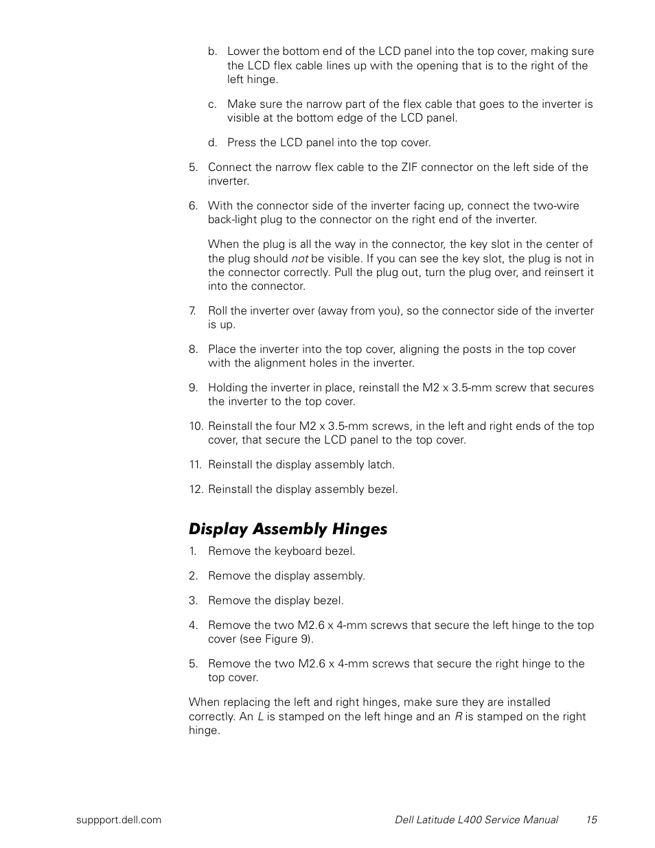 Display assembly hinges | Dell Latitude L400 User Manual | Page 21 / 44