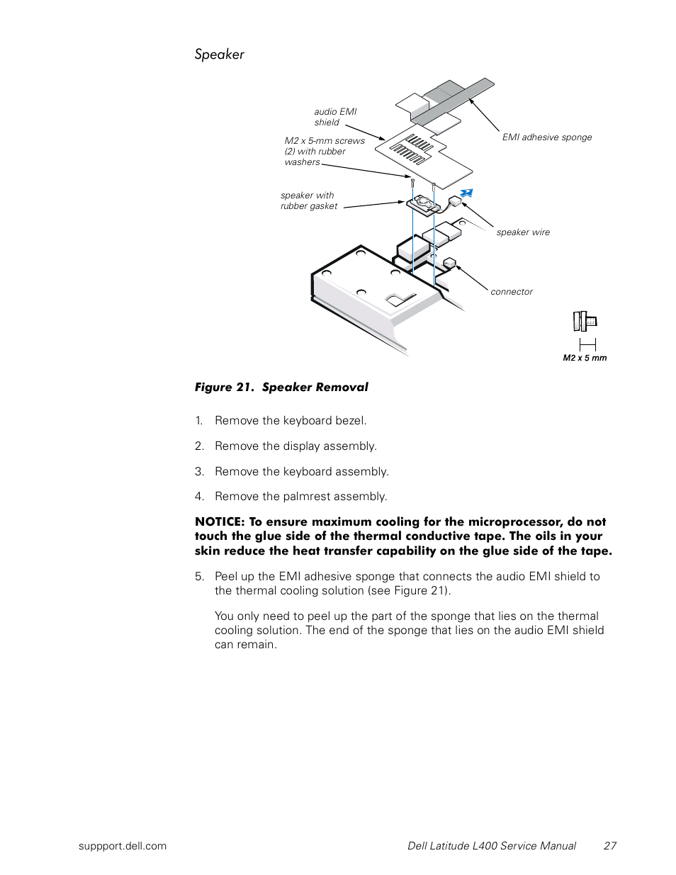 Speaker, Figure 21. speaker removal | Dell Latitude L400 User Manual | Page 33 / 44