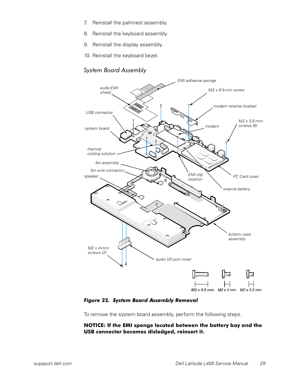 System board assembly, Figure 22. system board assembly removal | Dell Latitude L400 User Manual | Page 35 / 44