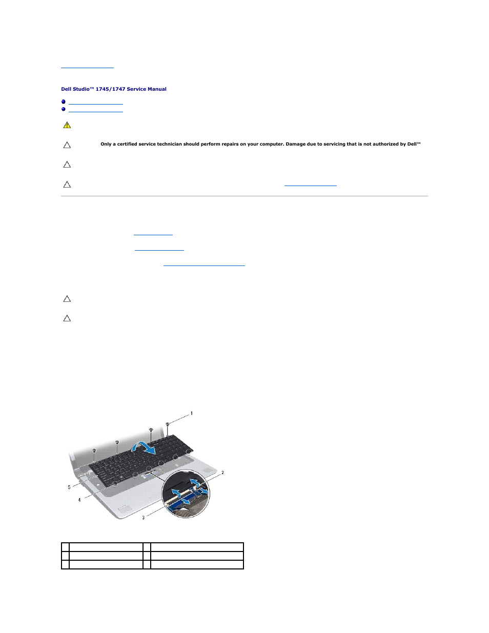 Keyboard, Removing the keyboard | Dell Studio 1745 (Mid 2009) User Manual | Page 33 / 61