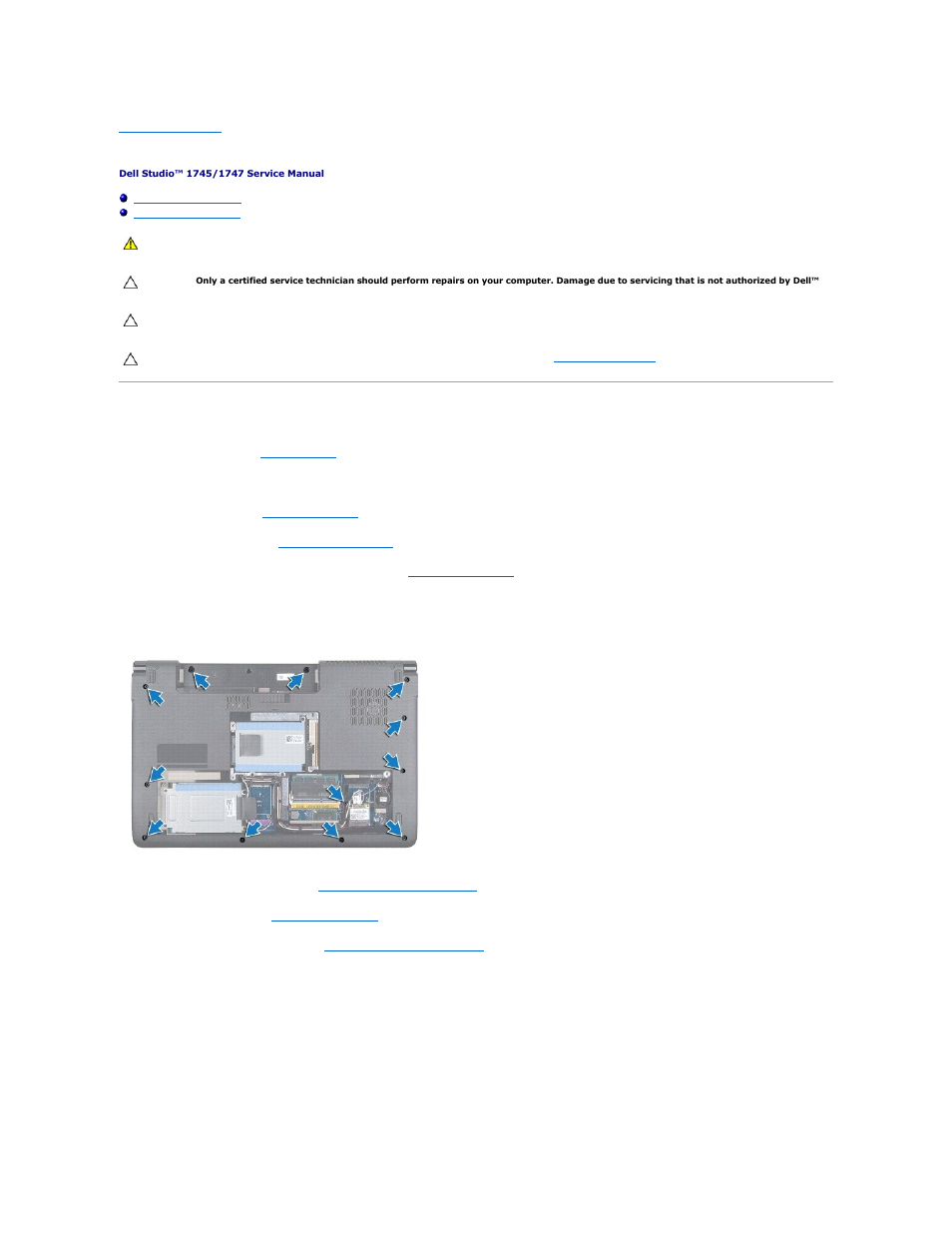 Palm rest, Removing the palm rest | Dell Studio 1745 (Mid 2009) User Manual | Page 44 / 61