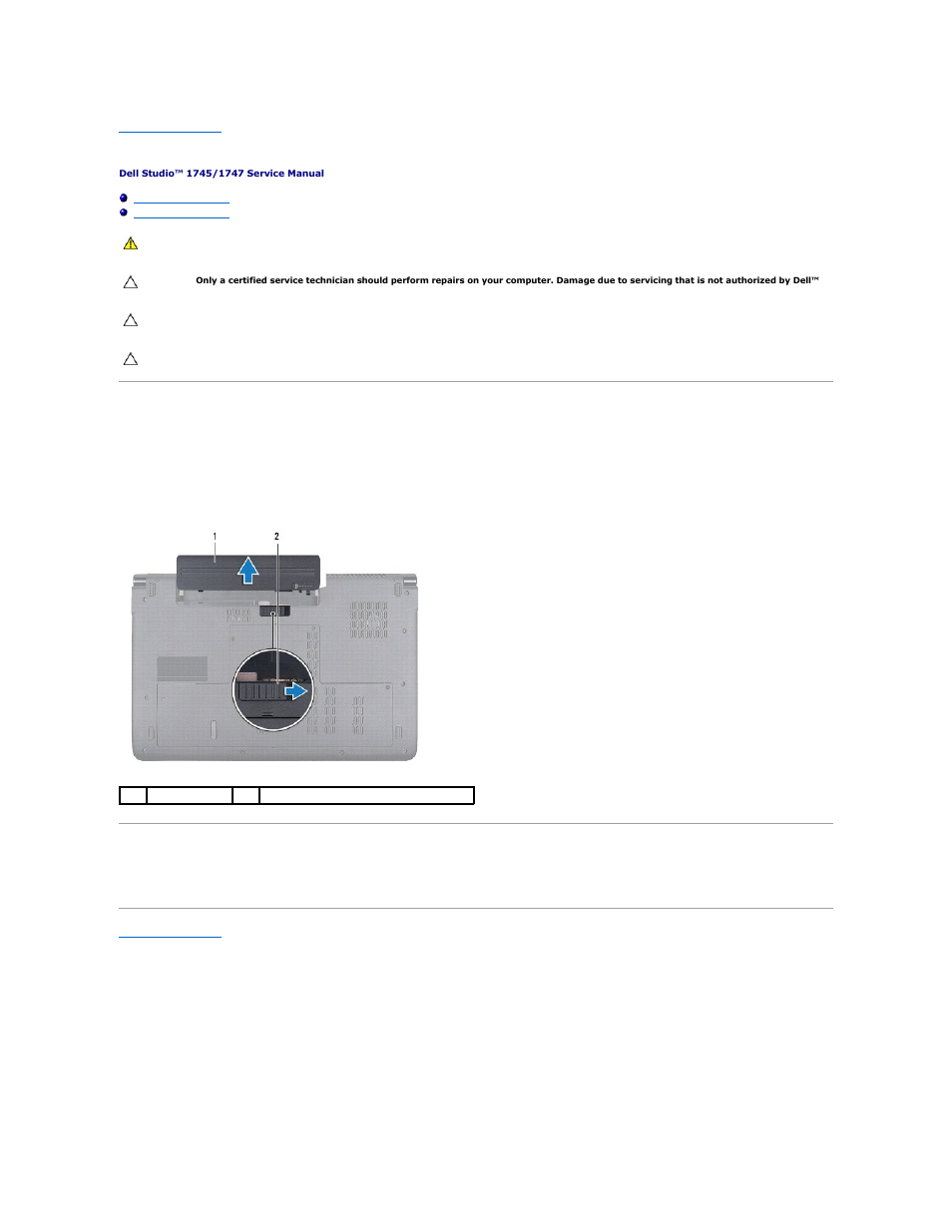 Battery, Removing the battery, Replacing the battery | Dell Studio 1745 (Mid 2009) User Manual | Page 50 / 61