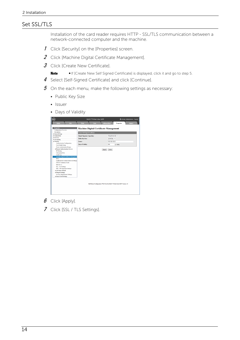 Set ssl/tls | Dell C5765DN MFP Color Laser Printer User Manual | Page 14 / 53