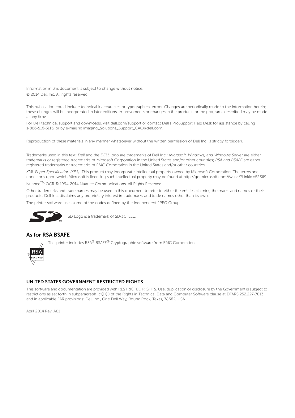 As for rsa bsafe | Dell C5765DN MFP Color Laser Printer User Manual | Page 2 / 53