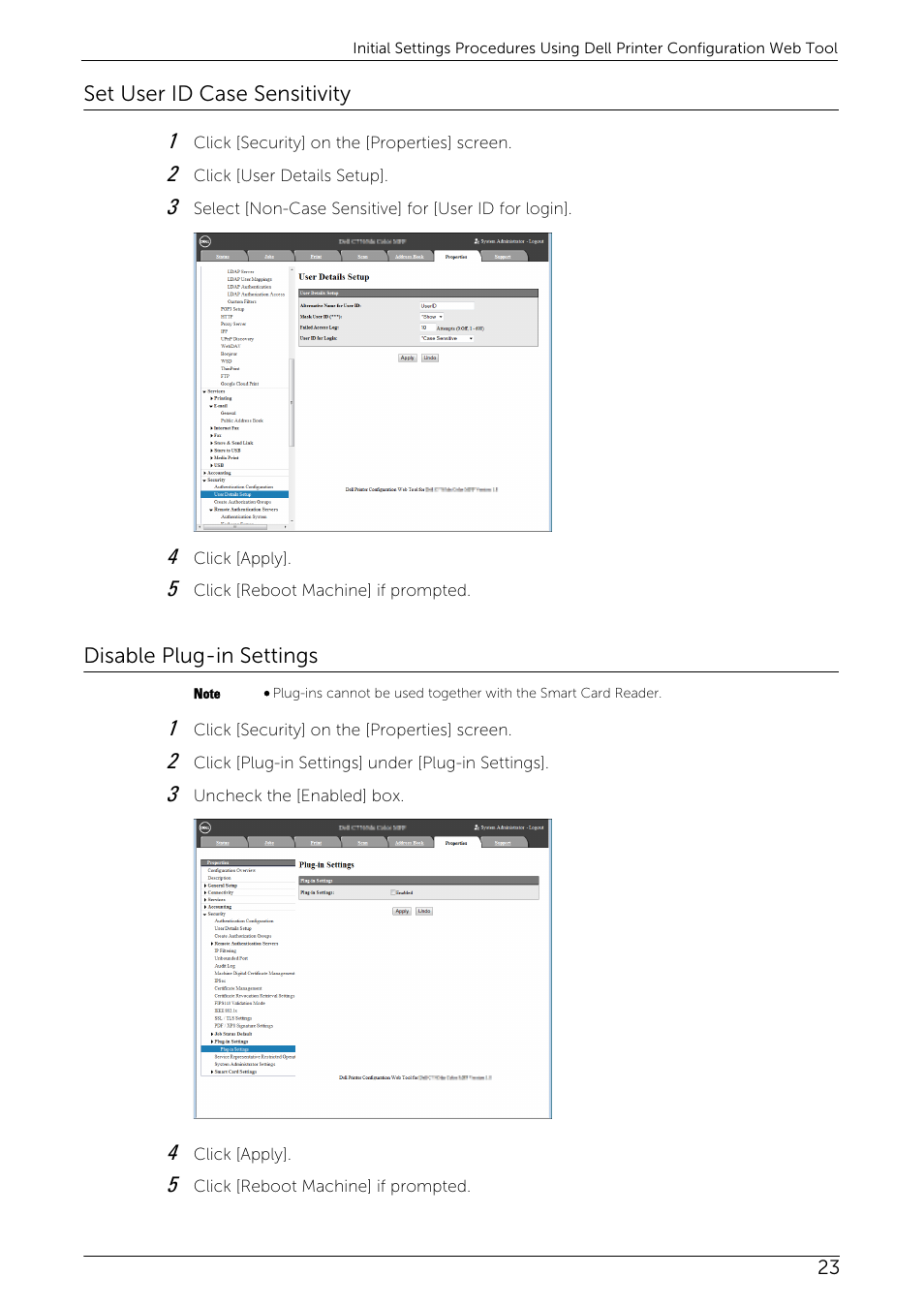 Set user id case sensitivity, Disable plug-in settings | Dell C5765DN MFP Color Laser Printer User Manual | Page 23 / 53