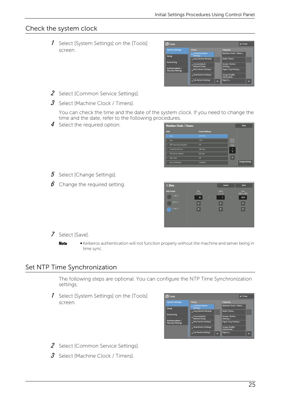 Check the system clock, Set ntp time synchronization | Dell C5765DN MFP Color Laser Printer User Manual | Page 25 / 53