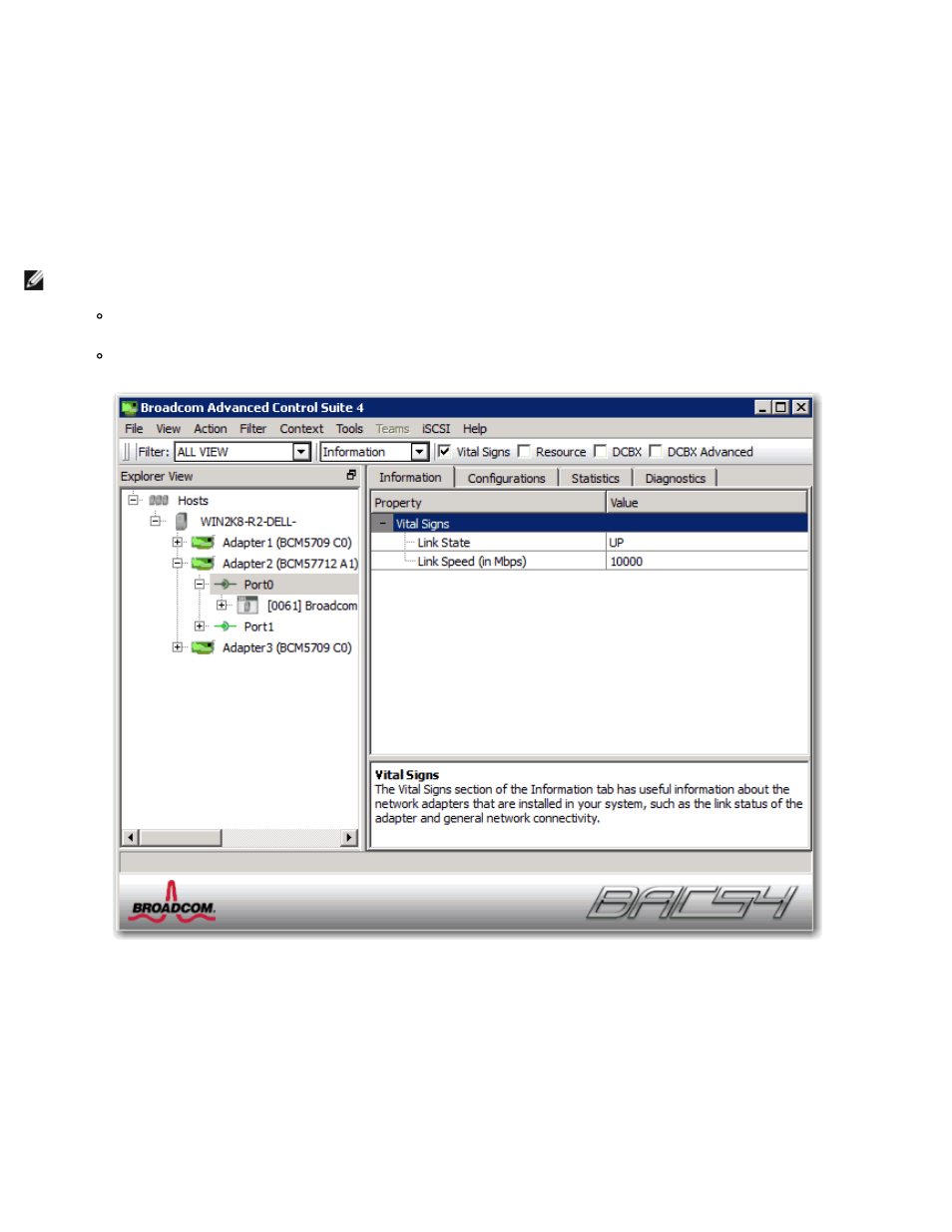 Viewing vital signs | Dell Broadcom NetXtreme Family of Adapters User Manual | Page 183 / 264
