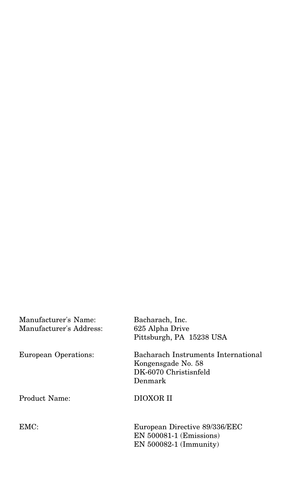 Warranty | Bacharach DIOXOR 19-7038 User Manual | Page 2 / 11