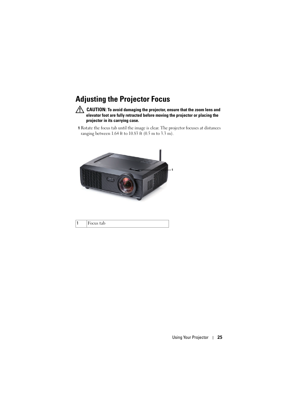 Adjusting the projector focus | Dell S300w Projector User Manual | Page 25 / 109