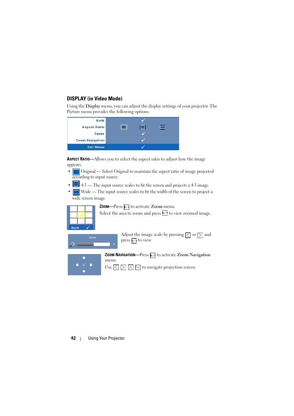 Display (in video mode) | Dell S300w Projector User Manual | Page 42 / 109