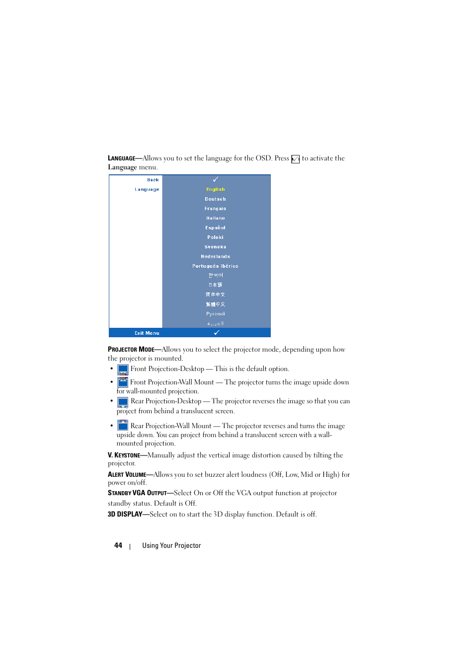 Dell S300w Projector User Manual | Page 44 / 109