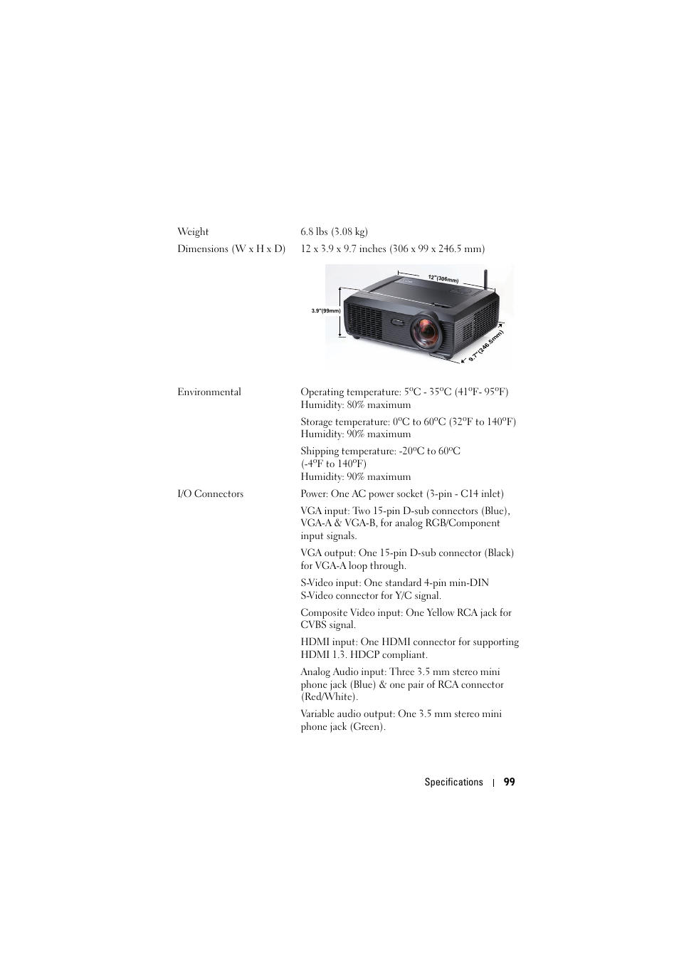 Dell S300w Projector User Manual | Page 99 / 109