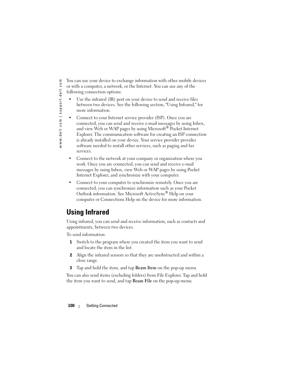 Using infrared | Dell AXIM X3 User Manual | Page 100 / 178