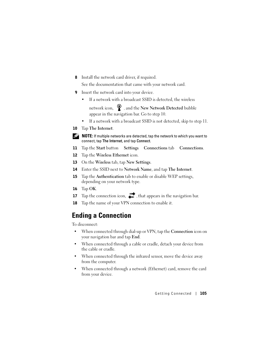 Ending a connection | Dell AXIM X3 User Manual | Page 105 / 178