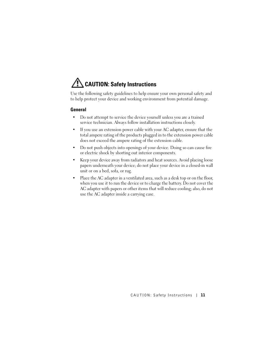 Caution: safety instructions | Dell AXIM X3 User Manual | Page 11 / 178