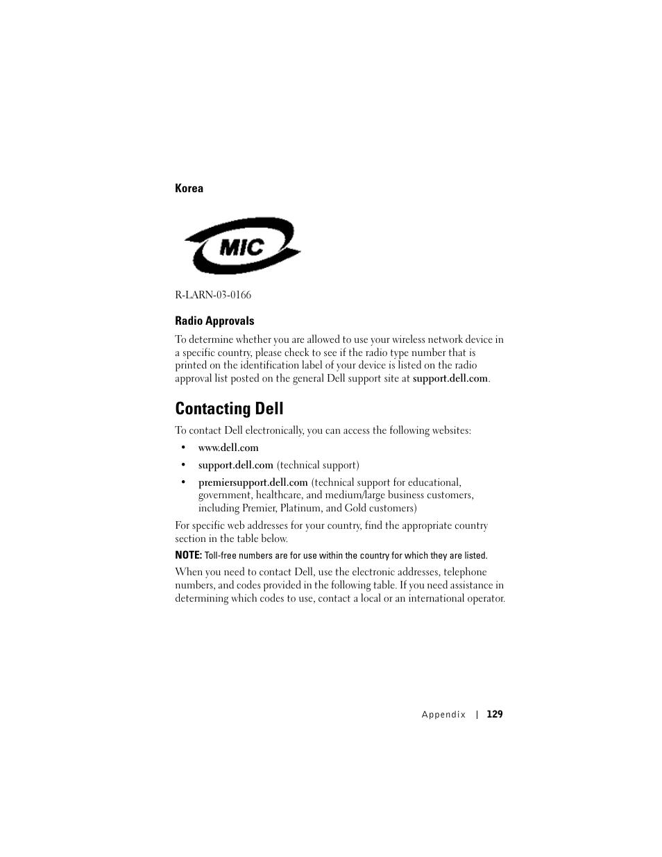 Contacting dell | Dell AXIM X3 User Manual | Page 129 / 178