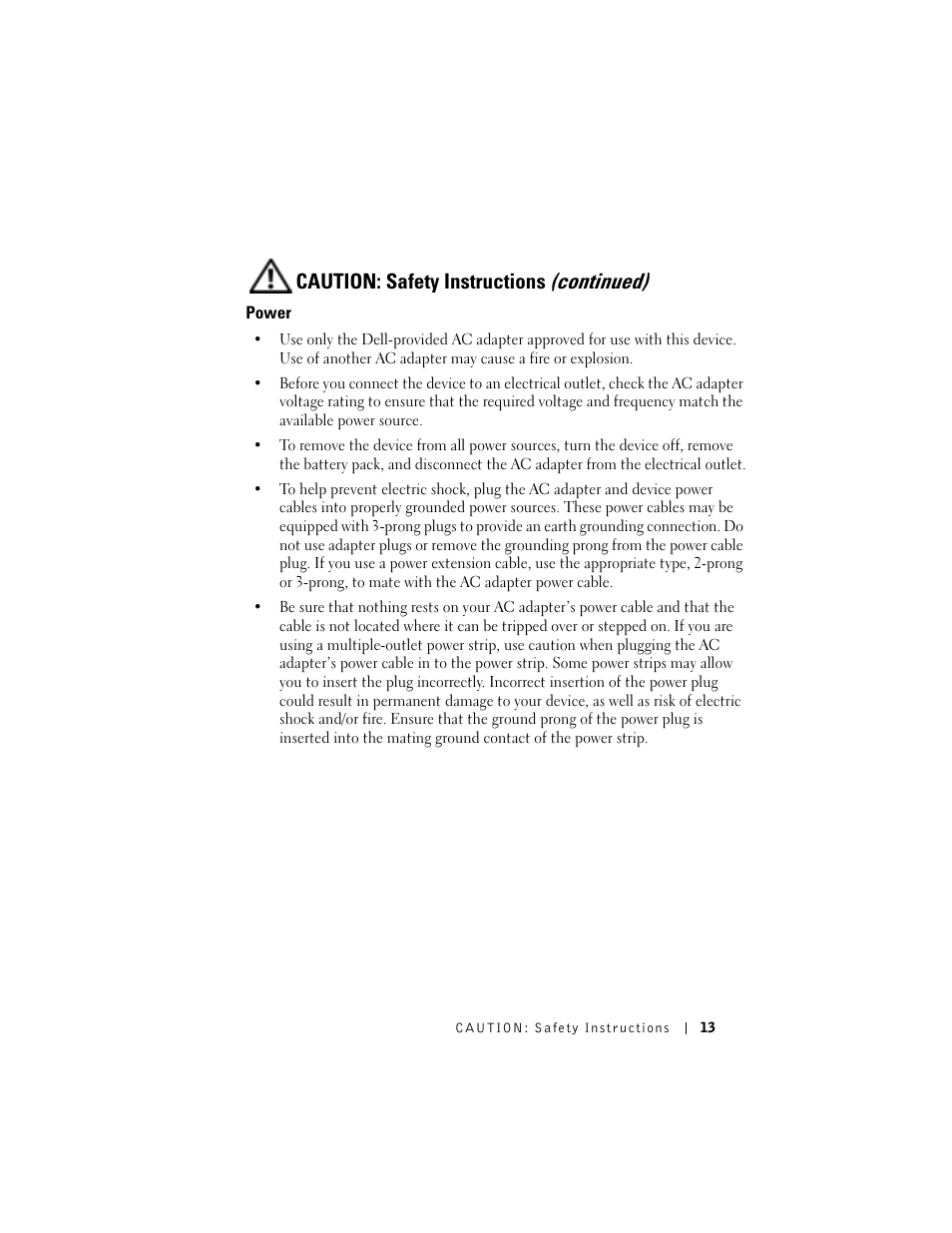 Caution: safety instructions (continued) | Dell AXIM X3 User Manual | Page 13 / 178