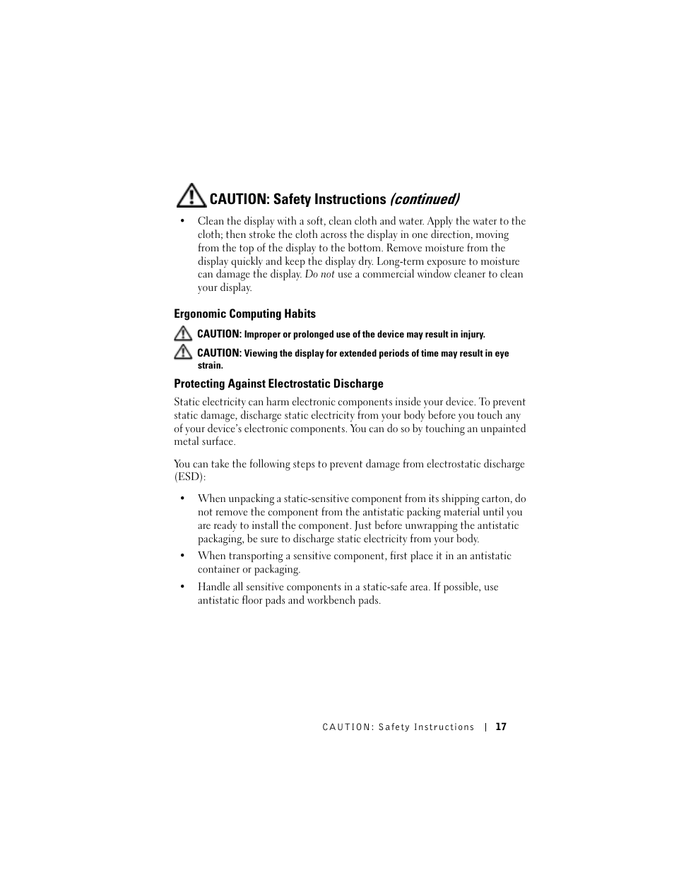 Caution: safety instructions (continued) | Dell AXIM X3 User Manual | Page 17 / 178