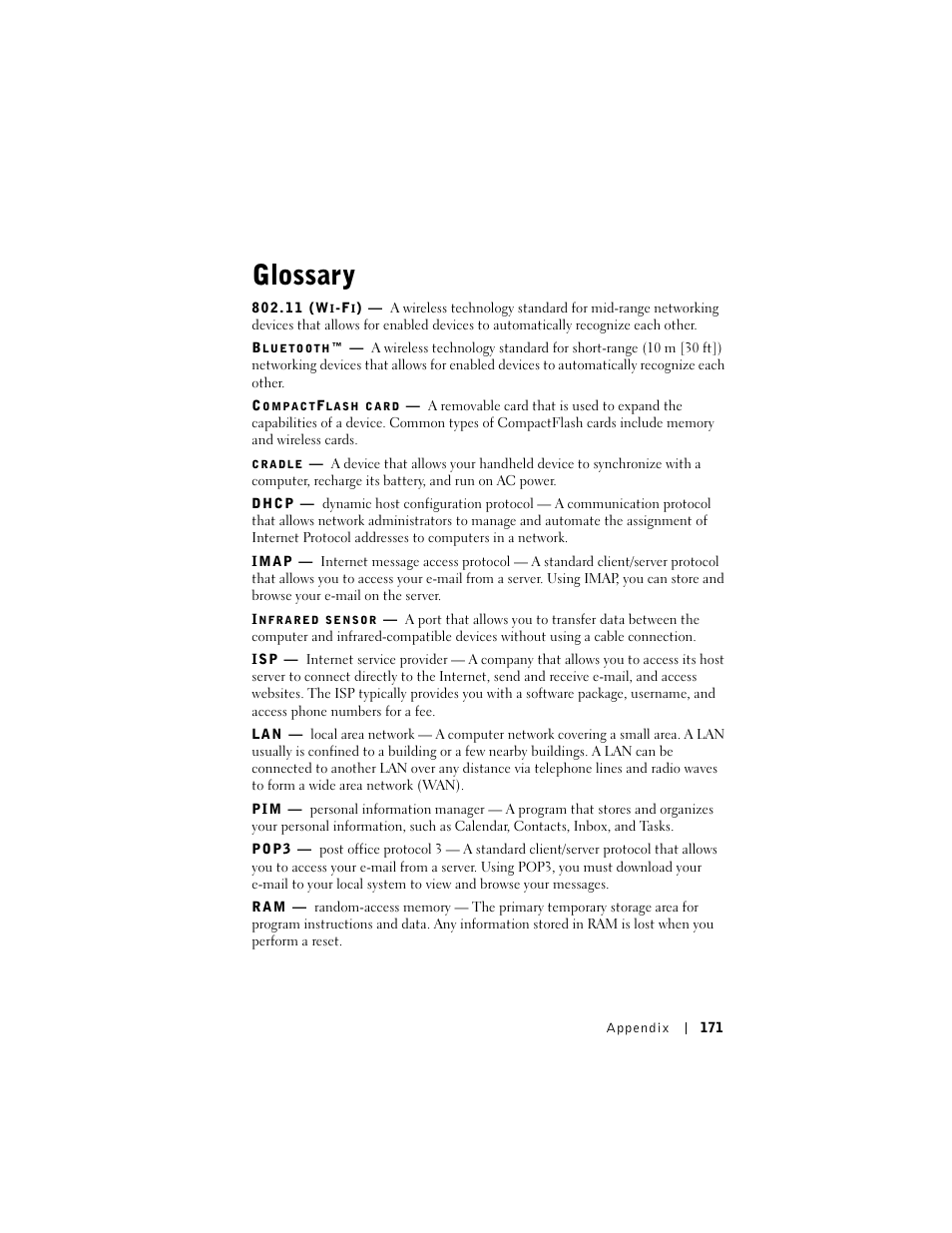 Glossary | Dell AXIM X3 User Manual | Page 171 / 178