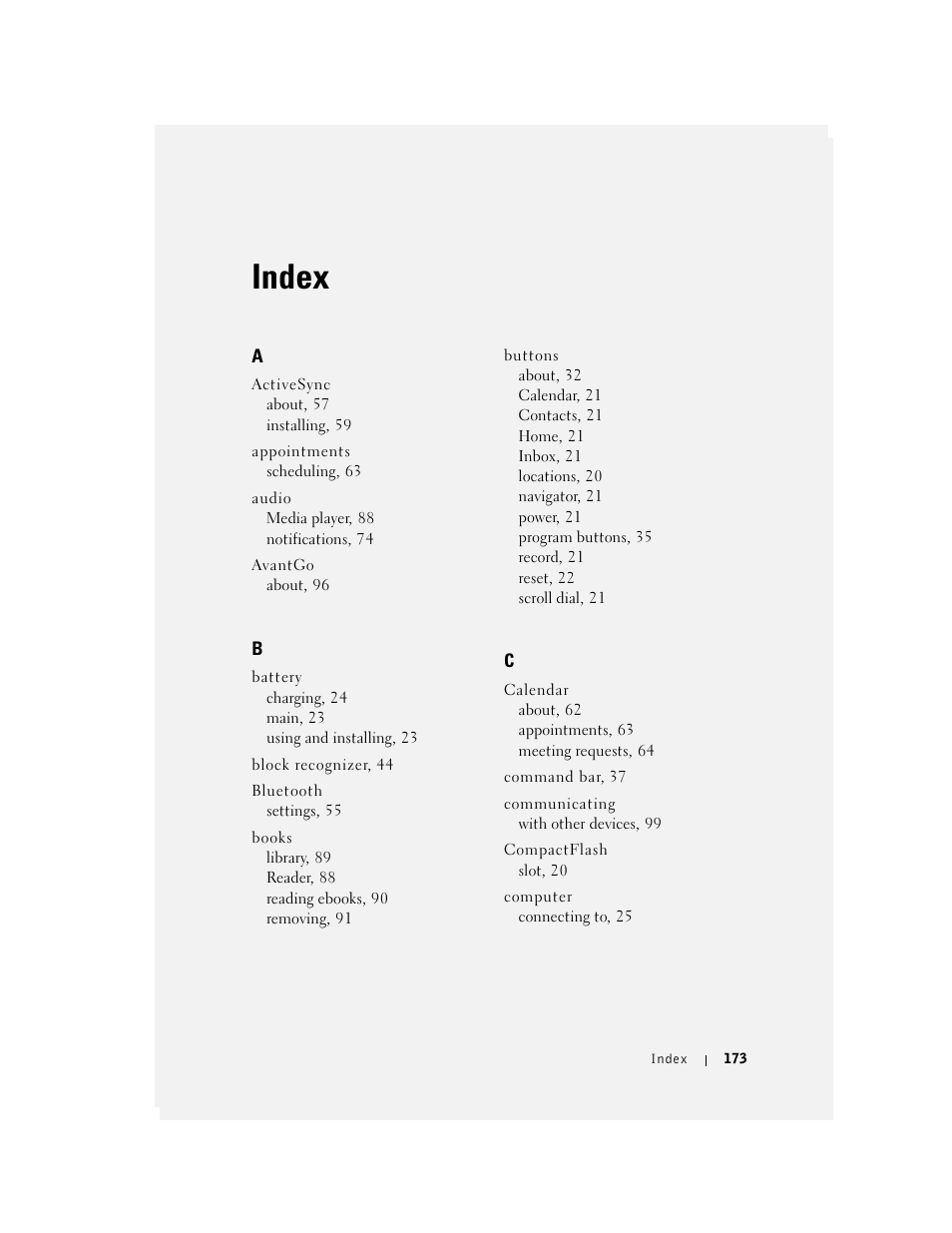 Index | Dell AXIM X3 User Manual | Page 173 / 178