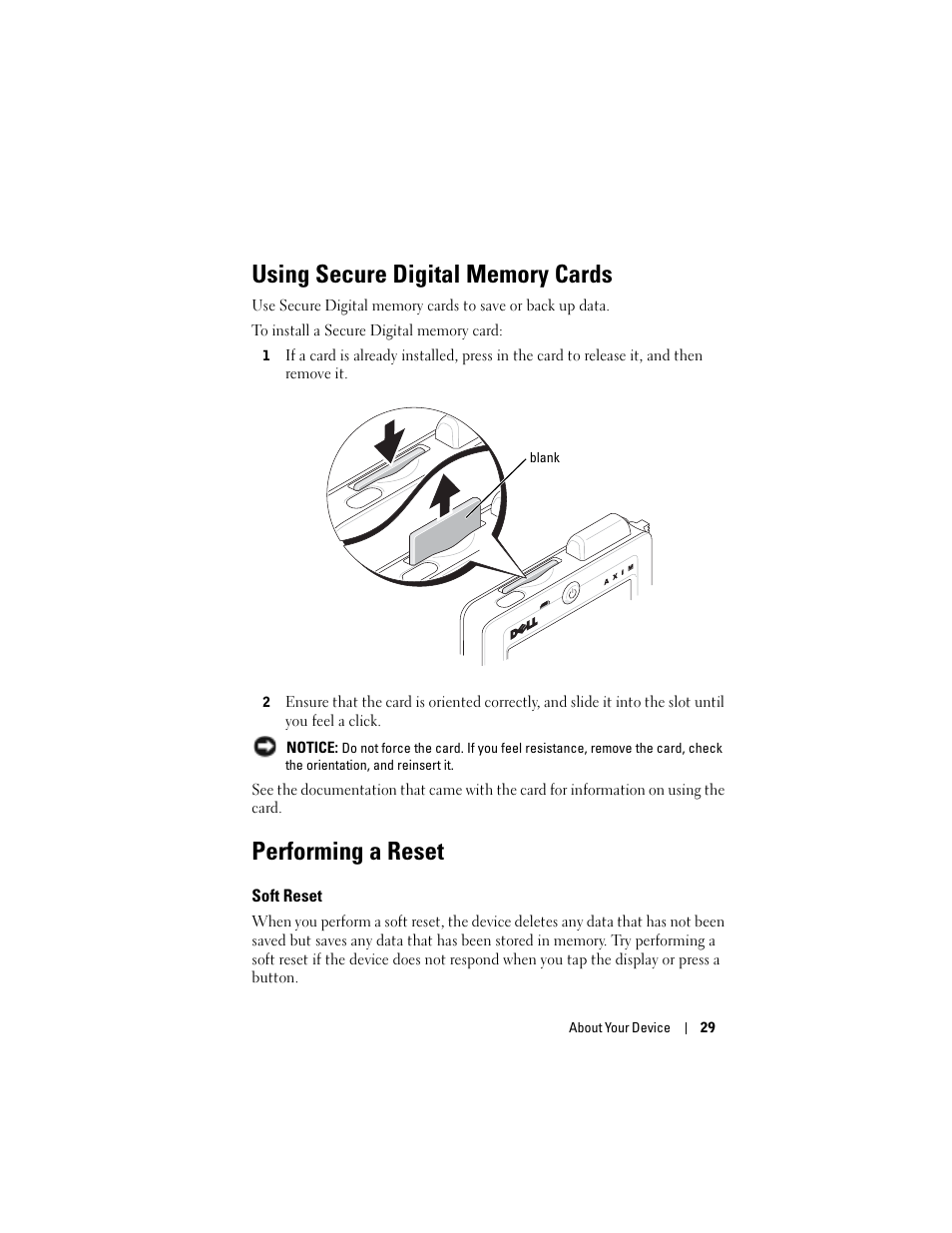 Performing a reset | Dell AXIM X3 User Manual | Page 29 / 178