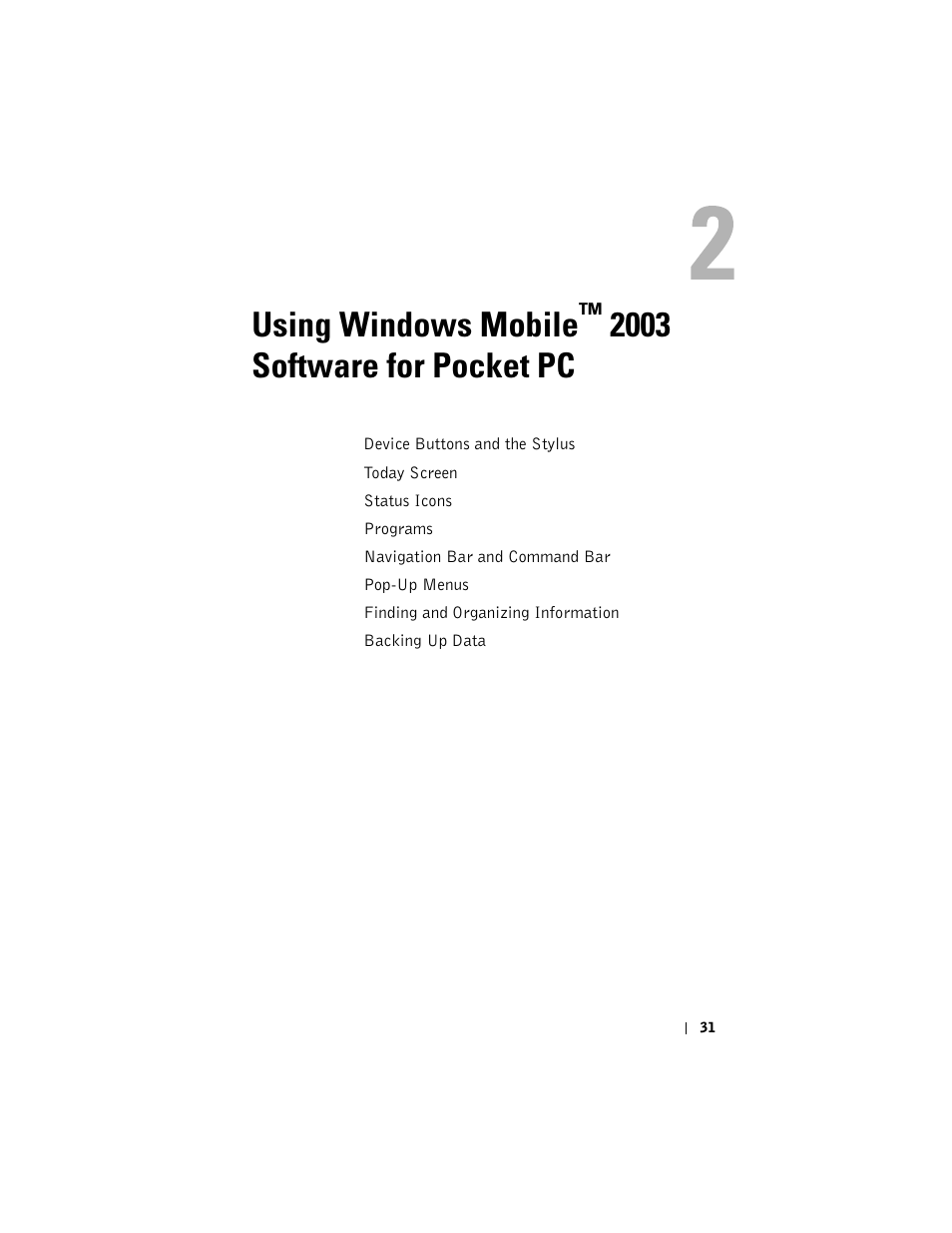 Using windows mobile, 2003 software for pocket pc | Dell AXIM X3 User Manual | Page 31 / 178