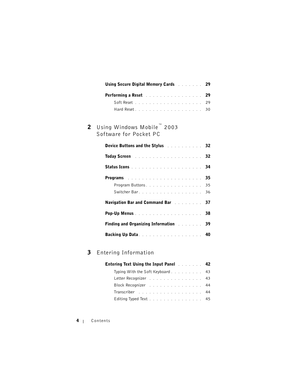 2 using windows mobile, 2003 software for pocket pc, 3 entering information | Dell AXIM X3 User Manual | Page 4 / 178