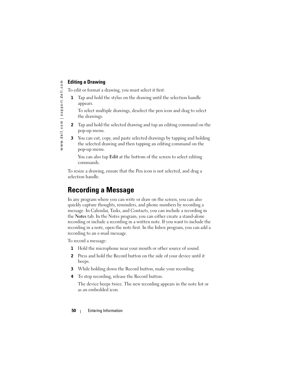 Recording a message | Dell AXIM X3 User Manual | Page 50 / 178