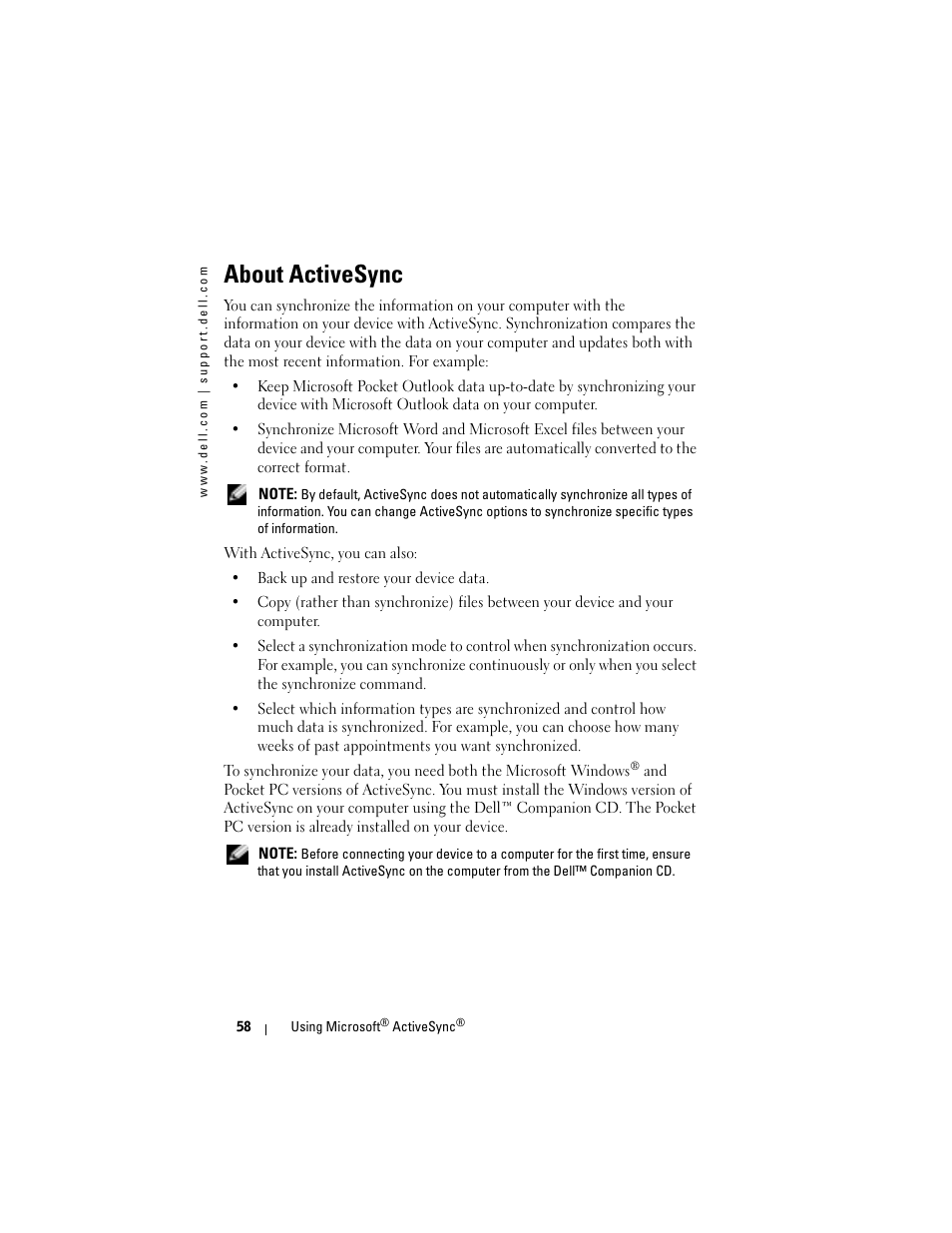 About activesync | Dell AXIM X3 User Manual | Page 58 / 178