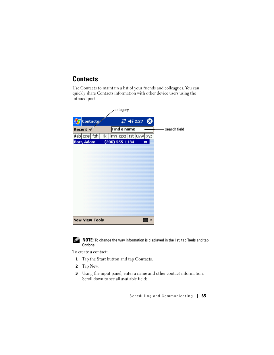 Contacts | Dell AXIM X3 User Manual | Page 65 / 178