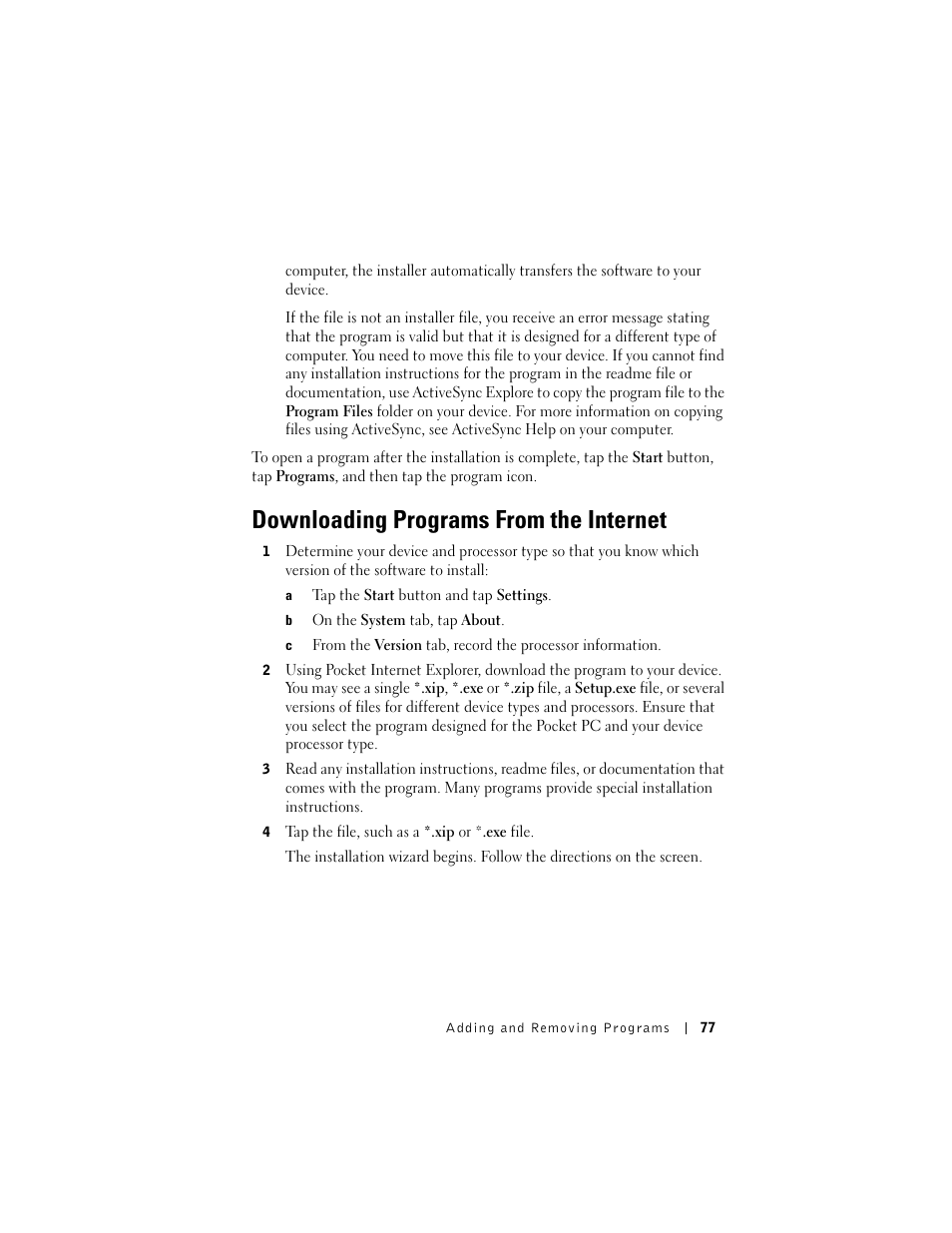 Downloading programs from the internet | Dell AXIM X3 User Manual | Page 77 / 178