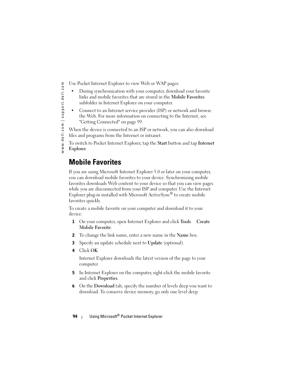 Mobile favorites | Dell AXIM X3 User Manual | Page 94 / 178