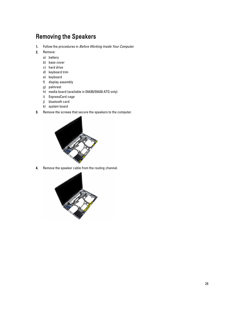 Removing the speakers | Dell Latitude E6530 (Mid 2012) User Manual | Page 29 / 87