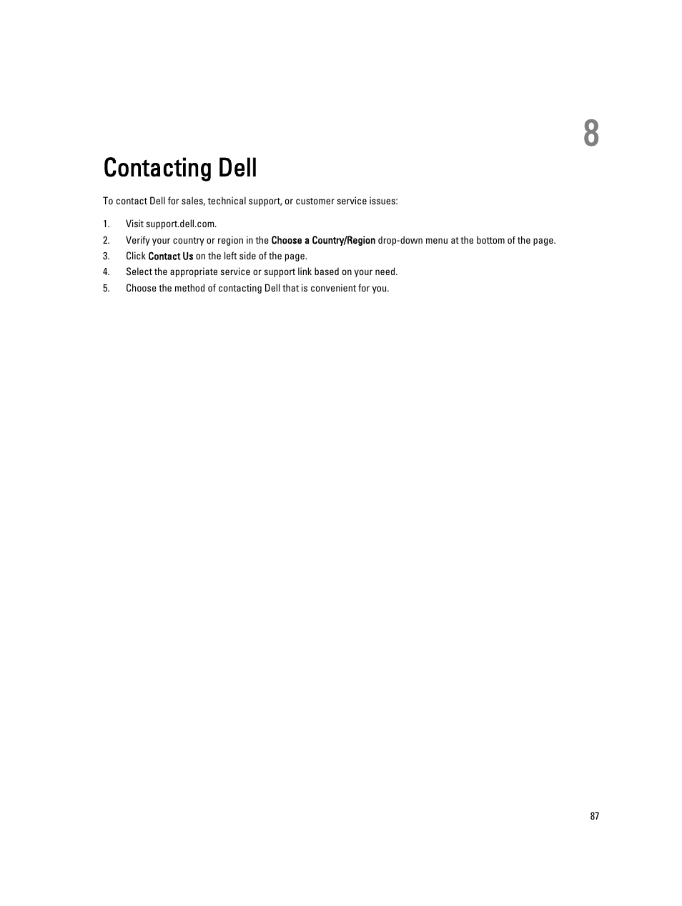 Contacting dell, 8 contacting dell | Dell Latitude E6530 (Mid 2012) User Manual | Page 87 / 87
