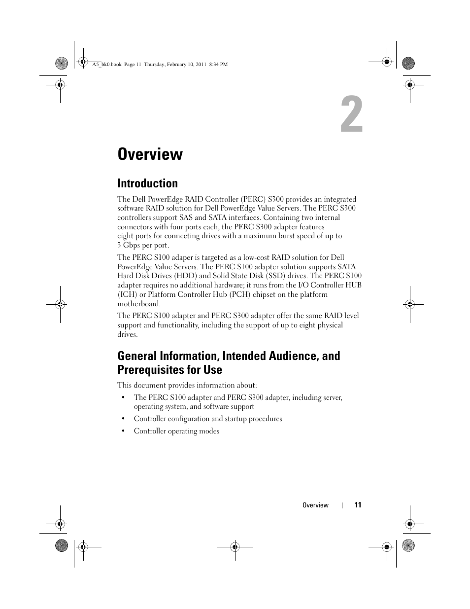 Overview, Introduction | Dell PowerEdge RAID Controller S100 User Manual | Page 11 / 110