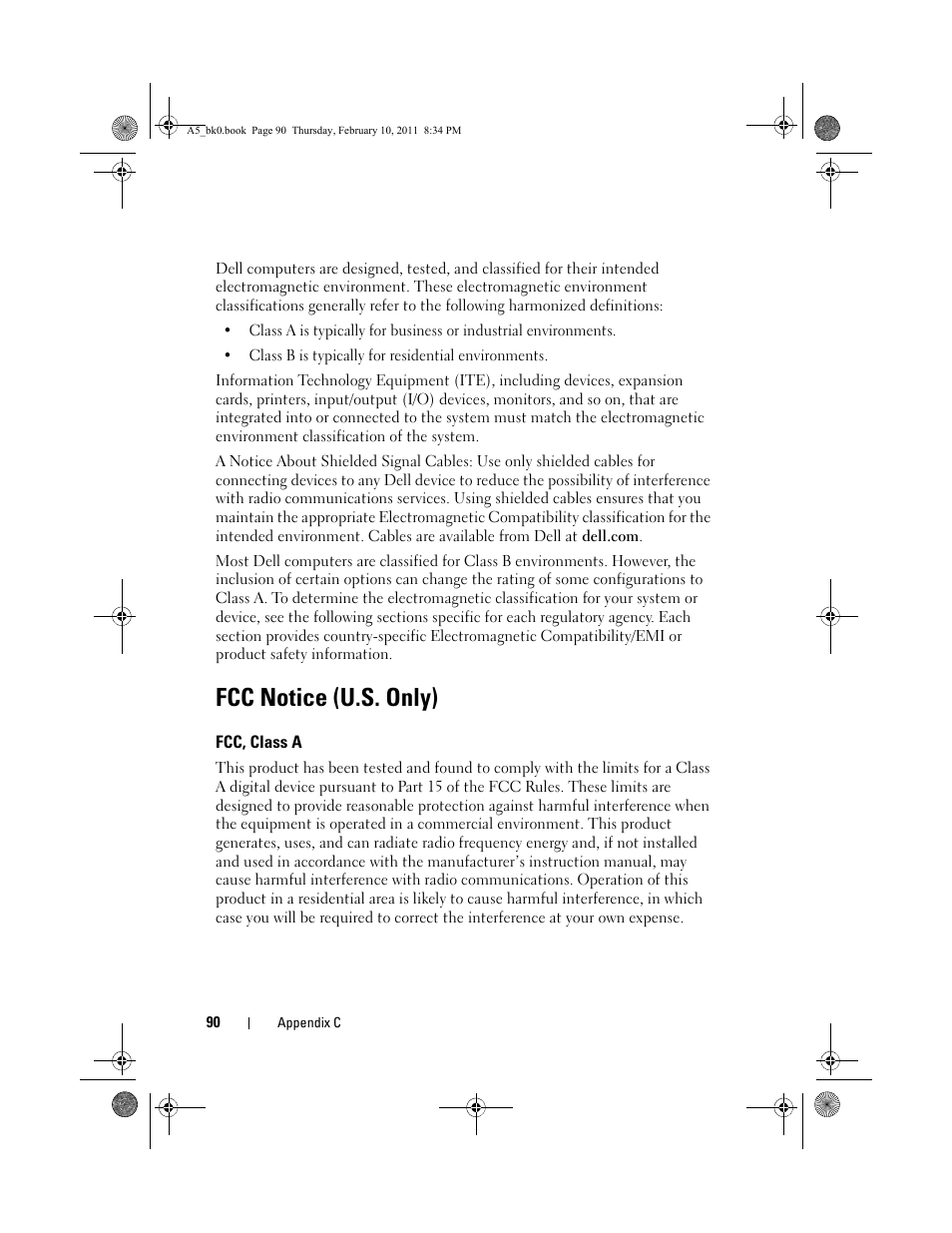 Fcc notice (u.s. only), Fcc, class a | Dell PowerEdge RAID Controller S100 User Manual | Page 90 / 110