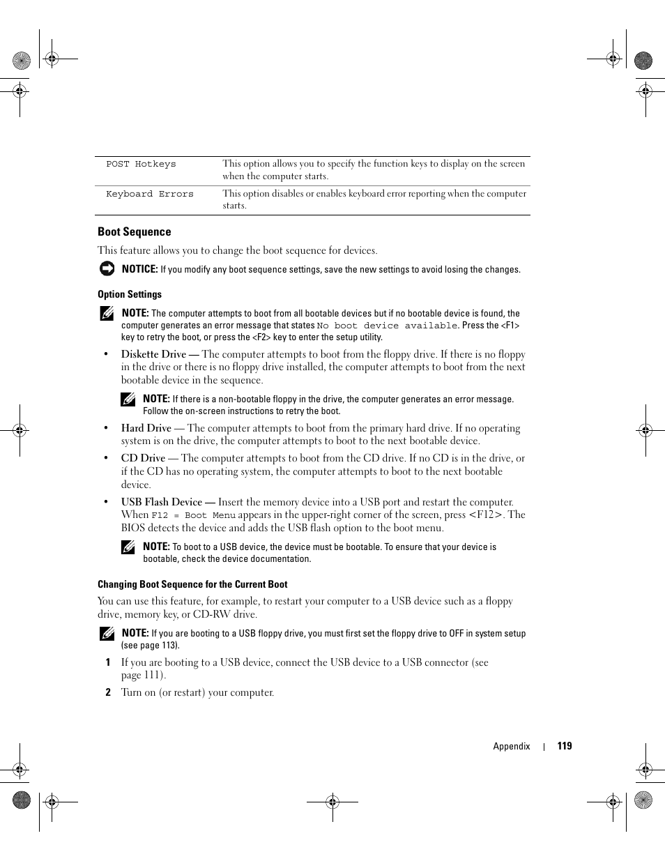 Boot sequence | Dell XPS 400/Dimension 9150 User Manual | Page 119 / 148
