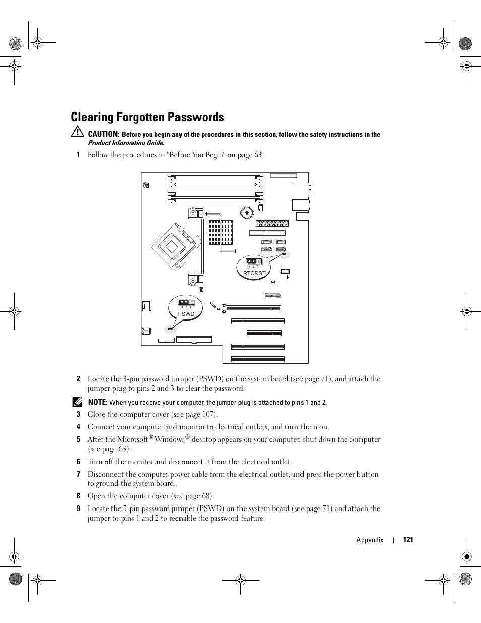 Clearing forgotten passwords | Dell XPS 400/Dimension 9150 User Manual | Page 121 / 148