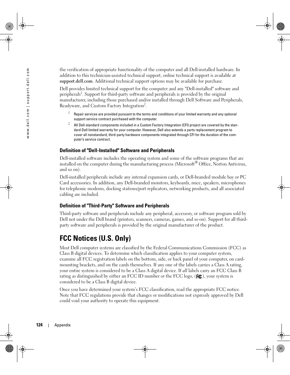 Fcc notices (u.s. only) | Dell XPS 400/Dimension 9150 User Manual | Page 124 / 148