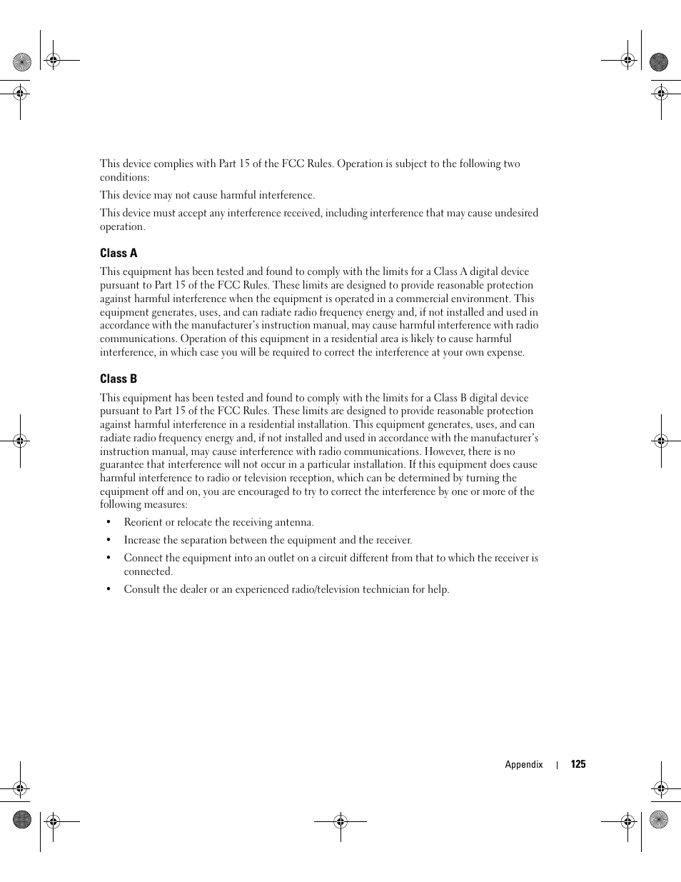 Class a, Class b | Dell XPS 400/Dimension 9150 User Manual | Page 125 / 148