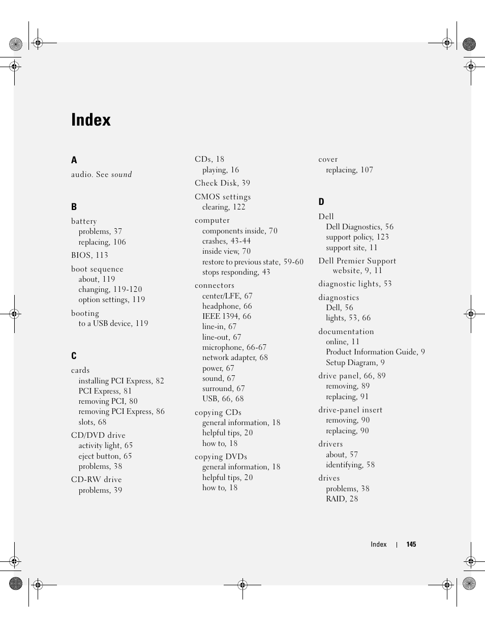 Index | Dell XPS 400/Dimension 9150 User Manual | Page 145 / 148