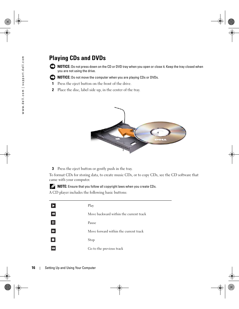 Playing cds and dvds | Dell XPS 400/Dimension 9150 User Manual | Page 16 / 148