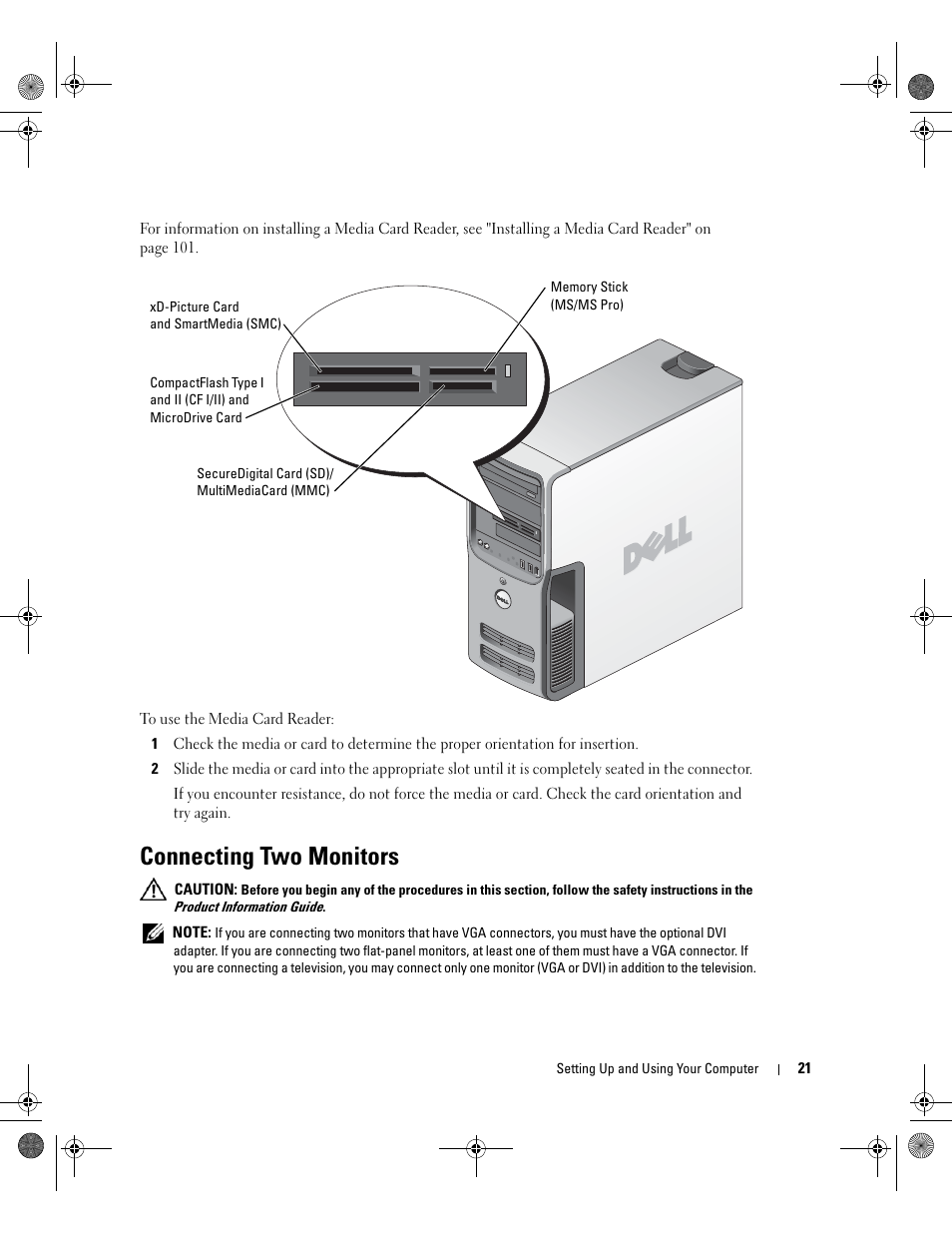 Connecting two monitors | Dell XPS 400/Dimension 9150 User Manual | Page 21 / 148